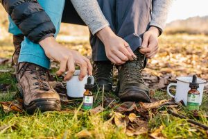 couple with cbd tea hiking